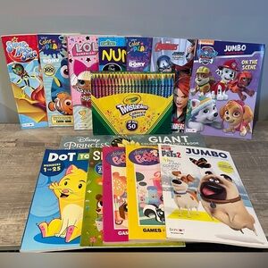 Kids Toddlers Coloring Book Colored Pencil Bundle Disney Princess Spring Nemo